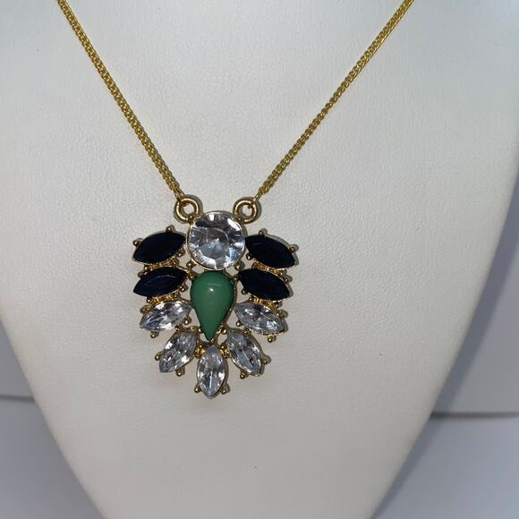 Gold-Tone Clear Black Green Rhinestone Necklace - Picture 2 of 7